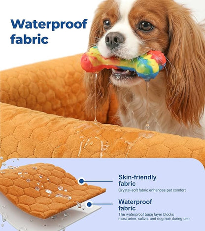 Wagora Dog Car Seat for Small Medium Dogs, Travel Pet Car Bed with Removable Waterproof Cover, Memory Foam Dog Booster Seats Up to 35 lbs, Safety Belt and Storage Pocket(Brown)