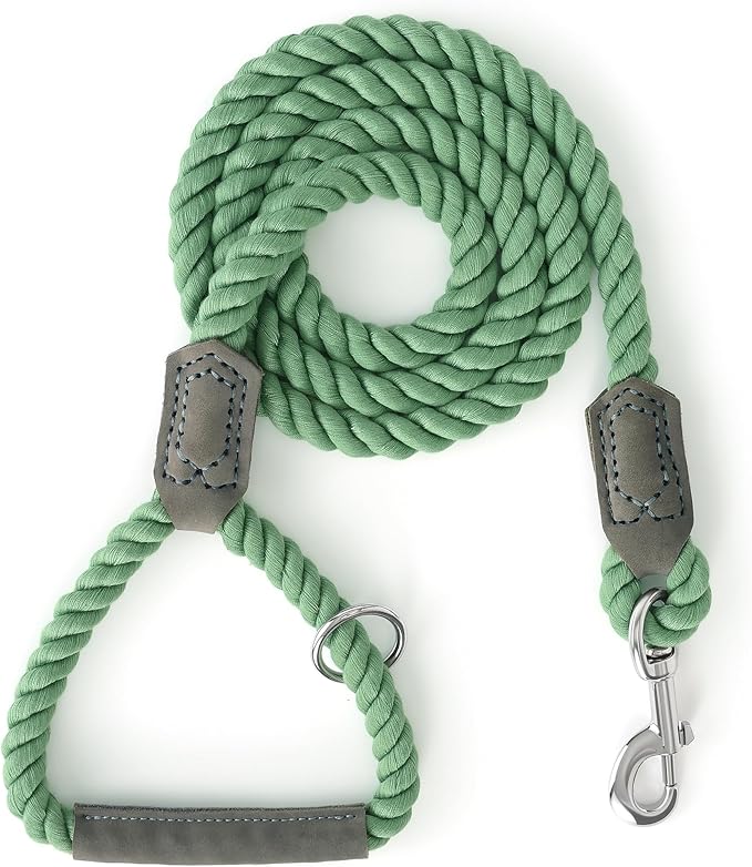 Mile High Life Dog Leash, Braided Cotton Rope Leashes with Leather Handle - Heavy Duty Metal Clasp, 4FT, 1/2" Thick - Wedding, Walking & Training Leash for Small Medium Large Dogs (Kashmir)
