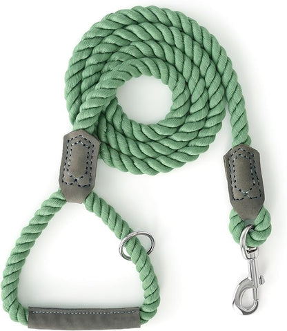 Mile High Life Dog Leash, Braided Cotton Rope Leashes with Leather Handle - Heavy Duty Metal Clasp, 4FT, 1/2" Thick - Wedding, Walking & Training Leash for Small Medium Large Dogs (Kashmir)