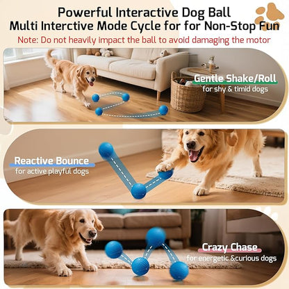 SNOYWEN Chew Resistant Smart Interactive Dog Balls, Durable Food-Grade Rubber Material, Automatic Moving, Bouncing, Rotating Toy with Light for Medium, Large Dogs, IPX7 Waterproof (Blue)