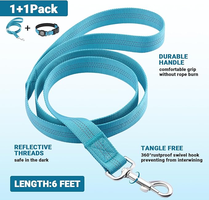HDDTTZ AirTag Dog Collar and Leash, IP68 Waterproof Integrated with Reflective, Ultra-Durable, Comfortable Padded, Heavy Duty Dog Collars for Small Medium Large Dogs, S (10.6"-13.6"), Blue
