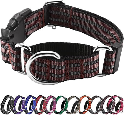 Hikiko Martingale Dog Collars Reflective Nylon Dog Collar with Quick Release Buckle Adjustable Training No Slip Dog Collar (Medium, Coffee Brown)
