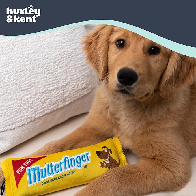 Huxley & Kent Funny Dog Toy w/Squeaker – Power Plush Squeaky Dog Toys for Small, Medium & Large Dogs – Soft Stuffed Animal for Indoor Play & Fetch - Mutterfinger, Small