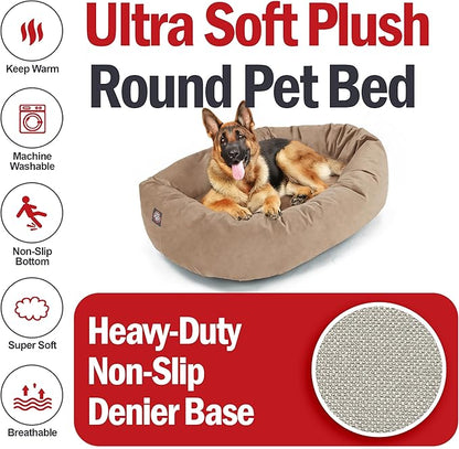 Majestic Pet 52 Inch Suede Calming Dog Bed Washable 52x35x11 (Inch) – Cozy Soft Round Donut Dog Bed with Spine Support for Dogs to Rest Their Head - Pet Bed X- Large – Stone (2025)