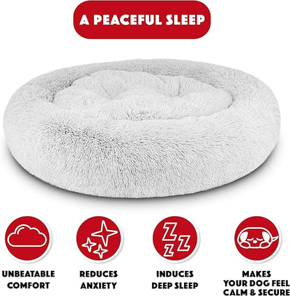 The Dog's Bed Sound Sleep Donut Dog Bed, Ice White Fur XL, Veterinary Approved