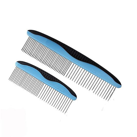 LovinPup Dog Comb, Grooming Set for Dogs, 2 Sizes Pet Grooming Comb with Stainless Steel Teeth, Comfort Grip Handle, Dog Grooming Supplies, Large Pet Comb and Small Pet Comb