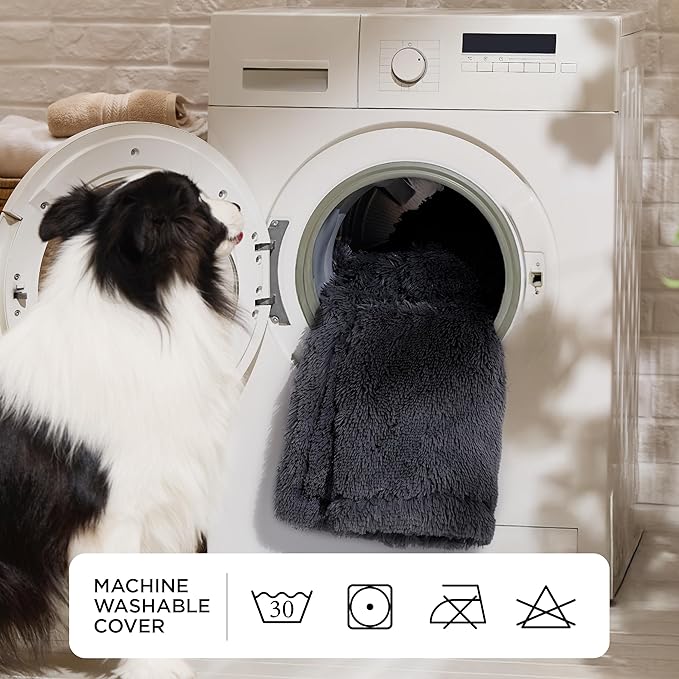 Bedsure Calming Human Dog Bed, 71" x 44" x 12" Giant Human Dog Bed for Adults People Fits Pet Families with Storage Pocket, Fluffy Faux Fur Orthopedic Pet Bean Bed, Dark Grey