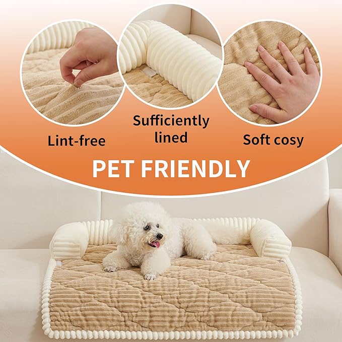 HAOMAIJIA Dog Couch Bed for Large Dogs, Non Slip Pet Couch Covers for Sofa Thick Soft Washable Dog Couch Cover Protector All Seasons Universal Dogs and Cats Bed Mat (Khaki, X-Large)