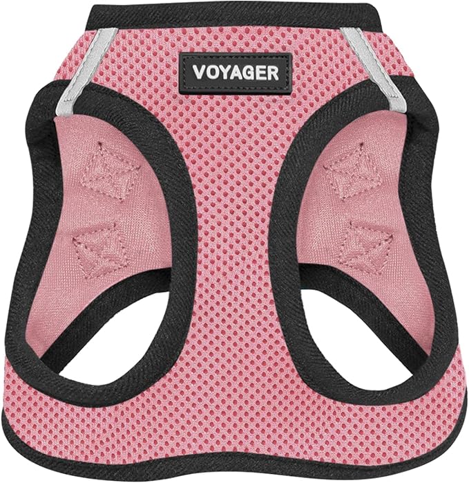Best Pet Supplies Voyager Step-in Air Harness - All Weather Mesh, Reflective, No Pull Harness for Dogs, Cats - Secure with Hook & Loop Fastener, Buckle, Double D-Rings - Pink/Black Trim, L