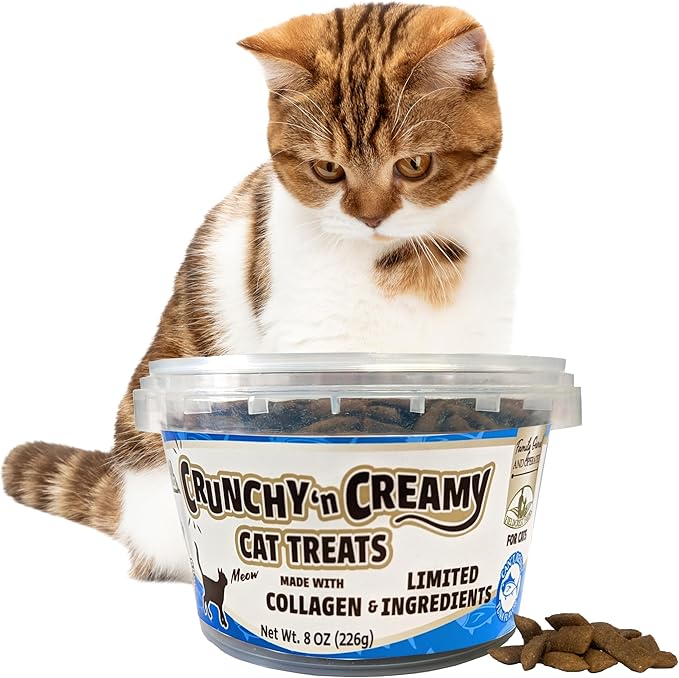 Fieldcrest Farms Nothin’ to Hide Collagen Cat Treats – Crunchy & Creamy Cat Snacks, High-Protein Healthy Treats for Skin, Coat & Joint Support, Tuna Flavor, 8 oz. Resealable Tub