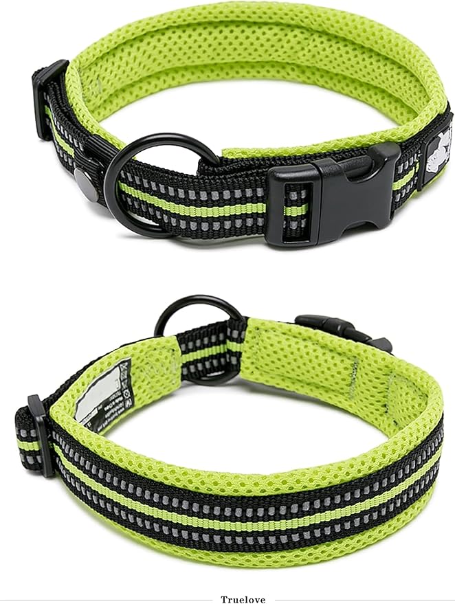 TRUE LOVE Dog Collar Reflective Premium Duraflex Buckle,High Grade Nylon Webbing No Choke Basic Collars TLC5011(Neon Yellow,3XL)