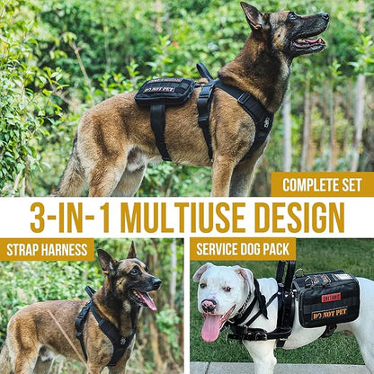 OneTigris Service Dog Vest Harness, Service Dog Cape Guardian Dog Backpack Harness with Pouches Dog Saddle Bag for Small Medium and Large Dogs (Black, Large)