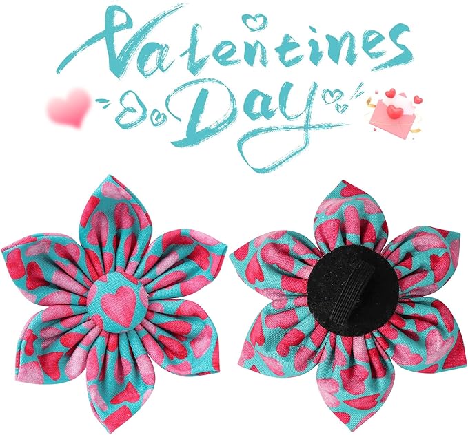 UP URARA PUP Valentine Dog Collar with Flower, Heart Flower Collar for Puppy Girl Boy Dog or Cat, Comfortable Dog Collar Flower with Durable Metal Buckle, Cute Pet Collar, XS, Neck 8-12in