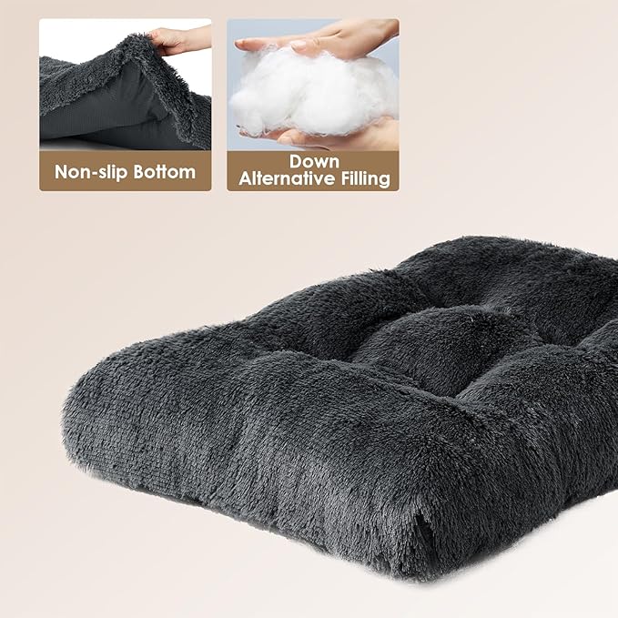 EHEYCIGA Fluffy Dog Crate Bed for Medium Dogs, Plush Faux Fur Crate Pad, Calming Anti Anxiety Medium Dog Bed, Washable Soft Warm Mat with Non-Slip Bottom, Dark Grey