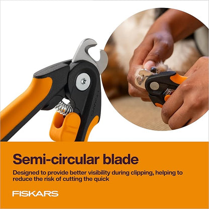 Fiskars Pet Large Nail Clippers, Cat and Dog Nail Trimmers for Grooming, Pet Supplies with Semi-Circular Blade & SoftGrip Handle with Safety Lock, 5.75”, Orange/Black