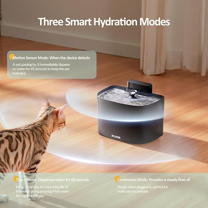 PET LAYSON Pumpless Cat Water Fountain,App Remote Control Smart Cordless Battery Operated 3.6L/122oz Wireless 2.4GHz Wi-Fi Networks Rechargeable Water Dispenser (Black, M1Pro-2 Filter)