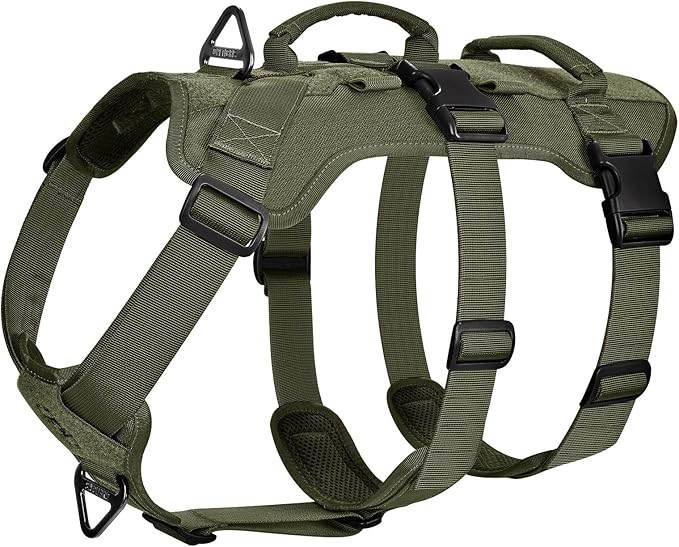 OneTigris Escape Proof Dog Harness, No Pull Dog Harness with Handles, Tactical Multi-Use Support Dogs Harnes for Large Dogs Everyday Wear Walking Hiking Training (Green, X-Large)
