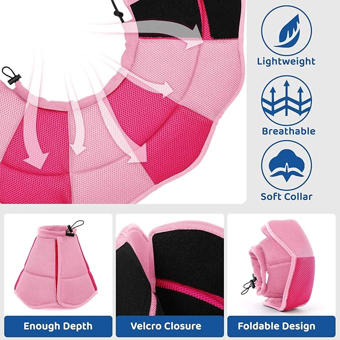 SUNFURA Dog Cones for Large Dogs, Soft Pet Cone Stop Licking After Surgery, Adjustable Pet E-Collar Alternative for Wound Healing, Pink X-Large