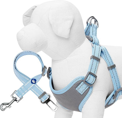 Blueberry Pet Pastel Colored Reflective Dog Harness with Seatbelt Clip – Adjustable No-Pull Pet Vest for Walking and Car Safety, Small Size in Baby Blue