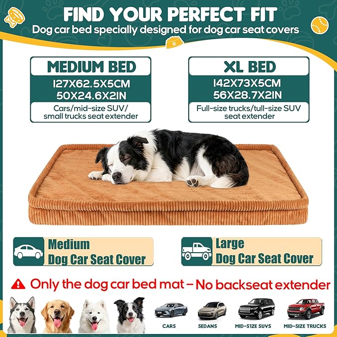 Dog Car Bed, Non-Slip Backseat Extender Pet Mat, Removable Washable Dog Bed for SUVs, Sedans & Trucks, Anti-Slip Travel Bed for Dogs, Easy Clean & Scratch-Proof & Comfort (Medium (50"L×24.6"W×2"H))