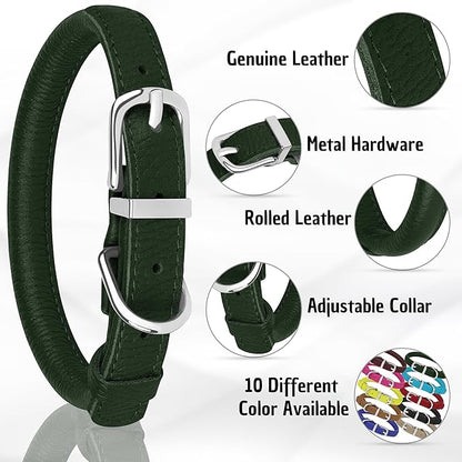 OOPSDOGGY Rolled Leather Dog Collar Soft Roll Collars for Small Medium Large Dogs Puppy (Green, L, 14"-18")