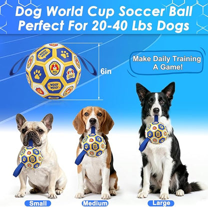Vivifying Dog Toys Balls, Interactive World Cup Soccer Ball for Small Medium Dogs, Durable PU Enrichment Training Toy with Straps for Indoor and Outdoor Tug-of-War & Playing (6 Inches)
