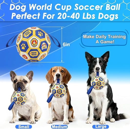 Vivifying Dog Toys Balls, Interactive World Cup Soccer Ball for Small Medium Dogs, Durable PU Enrichment Training Toy with Straps for Indoor and Outdoor Tug-of-War & Playing (6 Inches)