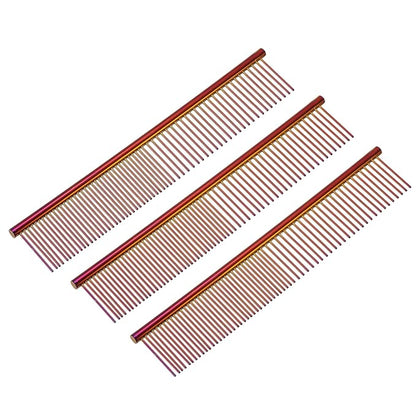 PETAXCELL Dog Cat Comb, Pet Combs Stainless Steel Teeth with Rounded Ends for Knots Mats Loose Hair Removal, 7.5IN (Purple Plated, 3 Pack), Grooming Tool Intended for Long Curly Hair Pet
