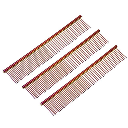 PETAXCELL Dog Cat Comb, Pet Combs Stainless Steel Teeth with Rounded Ends for Knots Mats Loose Hair Removal, 7.5IN (Purple Plated, 3 Pack), Grooming Tool Intended for Long Curly Hair Pet