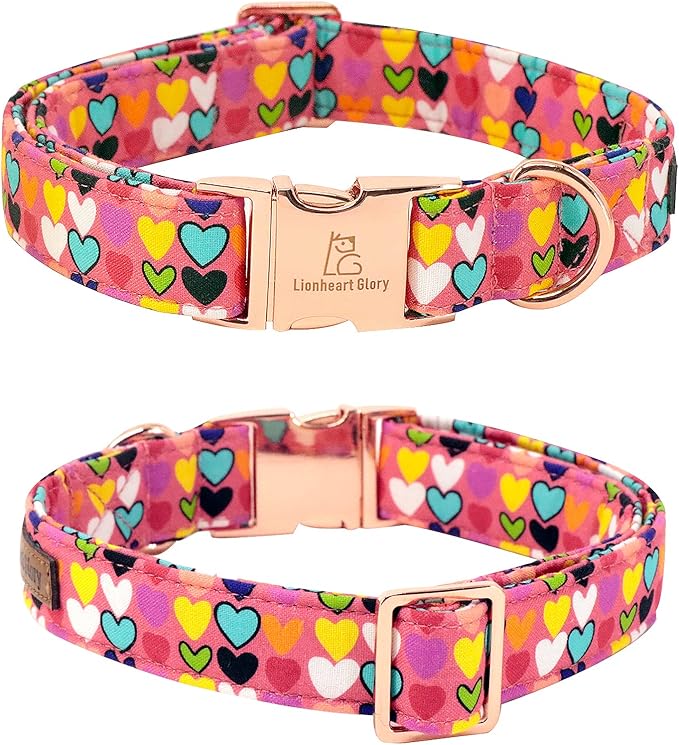 Lionheart glory Valentine Collar, Hearts Dog Collar for Small Cute Dog Collars Spring Female Pet Gift Adjustable Heavy-Duty Dog Collar Holiday