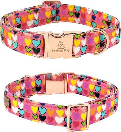 Lionheart glory Valentine Collar, Hearts Dog Collar for Small Cute Dog Collars Spring Female Pet Gift Adjustable Heavy-Duty Dog Collar Holiday