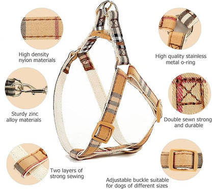 NISIYE Cute Plaid Dog Collar Harness and Leash with Safety Buckle - Adjustable and No Pull Comfortable Dog Collars for Small Puppy, Stylish Durable Gift for Boy Girl Pets