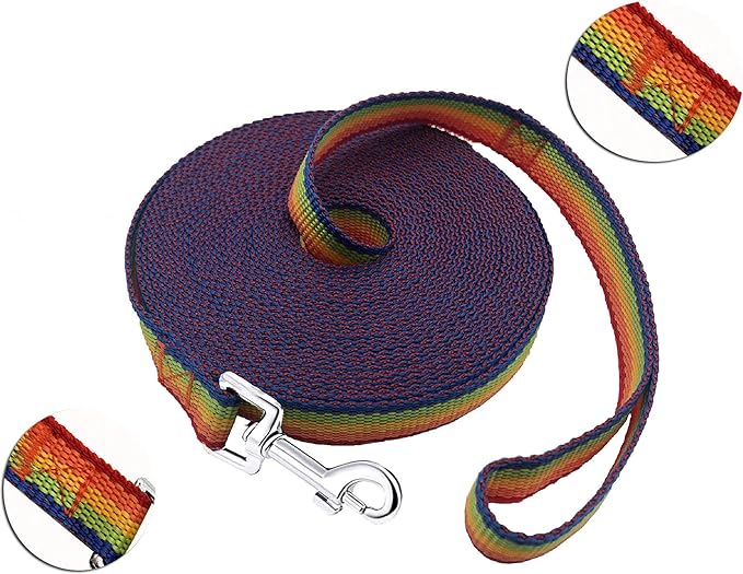 PETGOGO 15ft 20ft 30ft 40ft 50ft Long Dog/Puppy Lead Obedience Recall Training Dog Leashes for Small Medium Dogs Camping, Training, Play, or Backyard (15 FT, Rainbow)