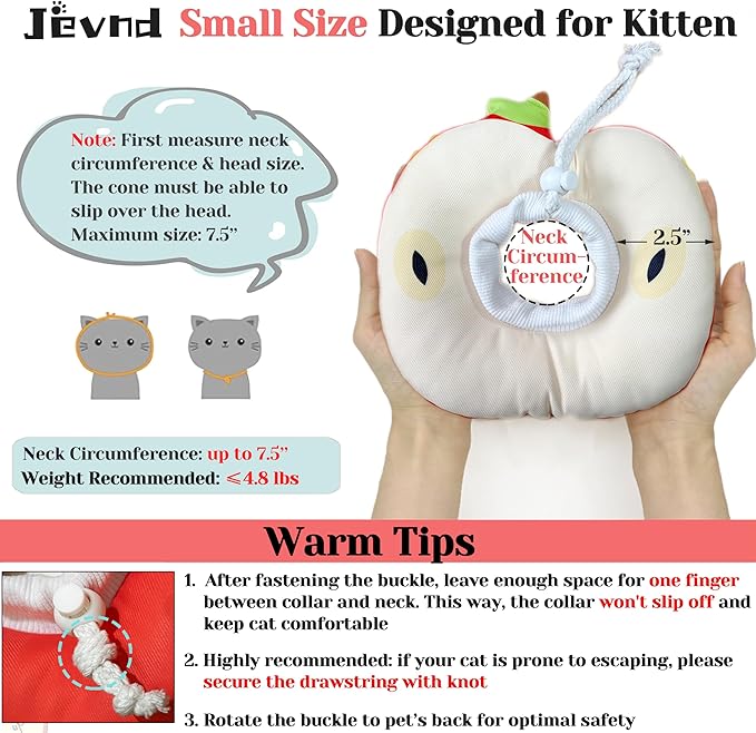 Jevnd Kitten Cones After Surgery 0-6 Months, Donut Extra Small Kitten Cone Collar Soft to Stop Licking Neck, Elizabethan e Collar for Recovery, xs Small Cat Cone Spray, Pet Soft Cone for Cats Apple S