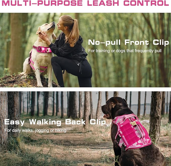 Dog Harness for Large Dogs Heavy Duty, No Pull Tactical Dog Harness with Molle System, Easy On and Off Service Dog Vest, Breathable Padded, Adjustable Reflective Pet Vest for Walking Hiking Training