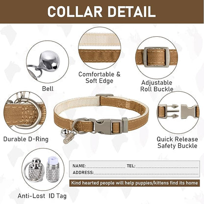 GAMUDA Small Pet Harness Collar and Leash Set, Step in No Chock No Pull Linen Fabric Soft Mesh Dog Vest Harnesses Reflective for Dogs Puppy Cats Kitten Rabbit (Brown, L)