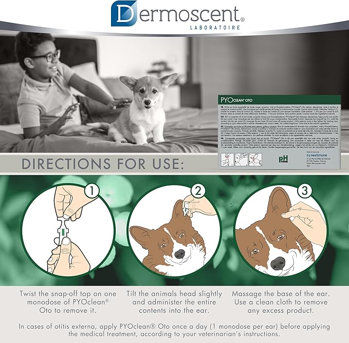 Dermoscent Pyoclean OTO Dog Ear Cleaner - Drops to Stop Head Shaking, Itchy & Waxy Ears - Non-Toxic - Ear Cleaning Solution for Dogs