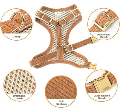 Didog Cute Small Dog Harness Collar and Leash Set with Bowtie, Breathable Soft Mesh Padded Puppy Harness, Dog Harness for Small Dogs Daily Walks Parties, Holiday Gatherings & Gifts, Brown, S