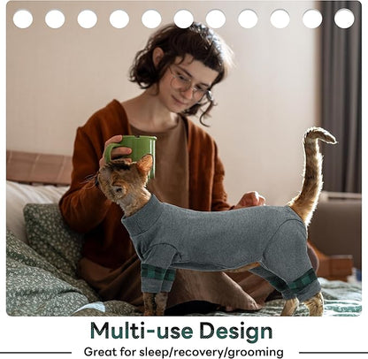 PUMYPOREITY Comfy Cat Pajamas, Versatile Cat Shirt for All-Day Wear, Soft Stretchy Sweater with Back Snap for Easy Wear, Breathable Recovery Suit for Surgery Recovery, L, Grey