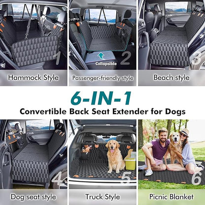 Chumajor XL Back Seat Extender for Dogs-Supports 400lb,Waterproof Dog Car Seat Cover Hard Bottom-Detachable,600D Heavy Duty Scratch Proof Nonslip Soft,Dog Hammock for Car,SUVs