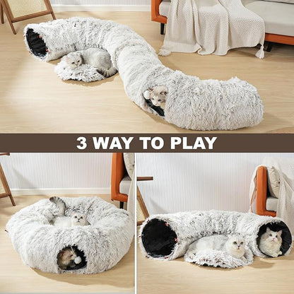 Cat Tunnel with Cat Bed for Indoor Cats, Under Christmas Tree Soft Plush Peekaboo Cat Cave Donut Tunnel, Multifunctional Playground Toys Hideplace for Kittens, Rabbit, Ferret