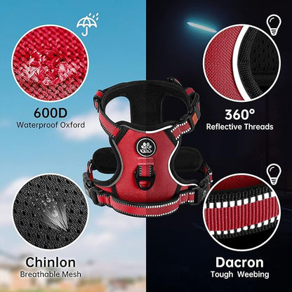NESTROAD No Pull Dog Harness,Adjustable Oxford Dog Vest Harness with Leash,Reflective No-Choke Pet Harness with Easy Control Soft Handle for Large Dogs(Large,Red)