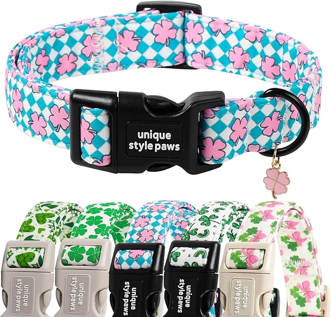 Unique style paws Dog Collar Plastic Buckle with Pendant Puppy Collar for Saint Patrick Grid Clover for Small Medium Large Boys Girls Dogs