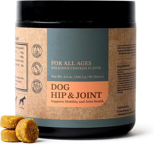 Selly’s Den Dog Hip and Joint Supplement for Mobility - Glucosamine, Chondroitin and MSM for Joint Health Relief - Made in USA - Chicken Flavor Soft Chew - 90 Count, 6.5 Oz