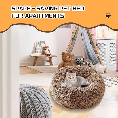 Comfort Donut Dog Bed for Small Dogs, Cat Bed & Pet Bed for Indoor Use, Medium Size with Soft Plush, Round Dog Beds for Large Dogs and Cats (Light Brown, 20''Lx20''Wx8''Th)