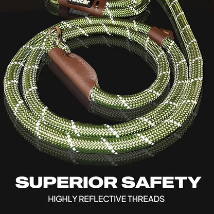 TwoEar 6FT Slip Lead Dog Leash, Heavy Duty Slip Leash for Dogs with Highly Reflective, Strong Rope Slip Leads No Pull Pet Training Leashes for Small Dogs (3/8", Green)
