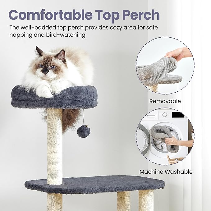 Small Cat Tree Tower with Scratching Post Condo Indoor - 42 Inch Cats Bed Hammock Perch for 2 Corner Cats Large Adult - Medium Short Compact Multi Level Cat House - Tall Climbing Gym Towers Furniture