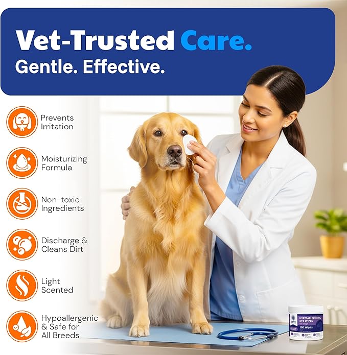 American Kennel Club Pet Eye Wipes for Dogs & Cats – Tear Stain Remover & Eye Discharge Cleaner – Hypoallergenic Grooming Wipes, 100 Count (Lavender Scent)