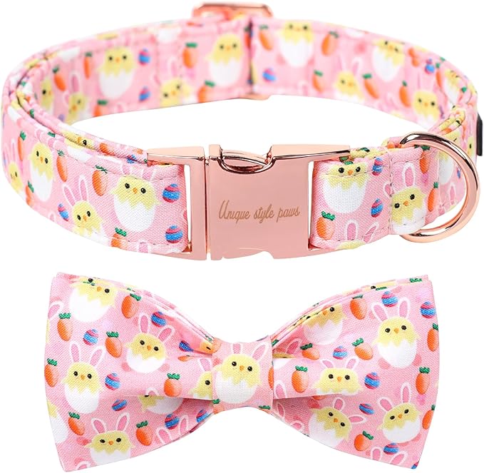 Unique style paws Easter Dog Collar with Bow Easter Eggs Chicken Collar with Flower for Small Medium Large Boys Girls Dogs