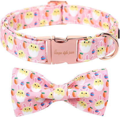 Unique style paws Easter Dog Collar with Bow Easter Eggs Chicken Collar with Flower for Small Medium Large Boys Girls Dogs